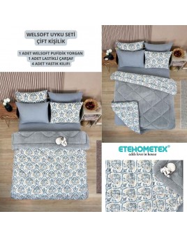 ETE HOMETEX ÇİFT KİŞİLİK WELSOFT UYKU SETİ AKSU GRİ 8696474231972